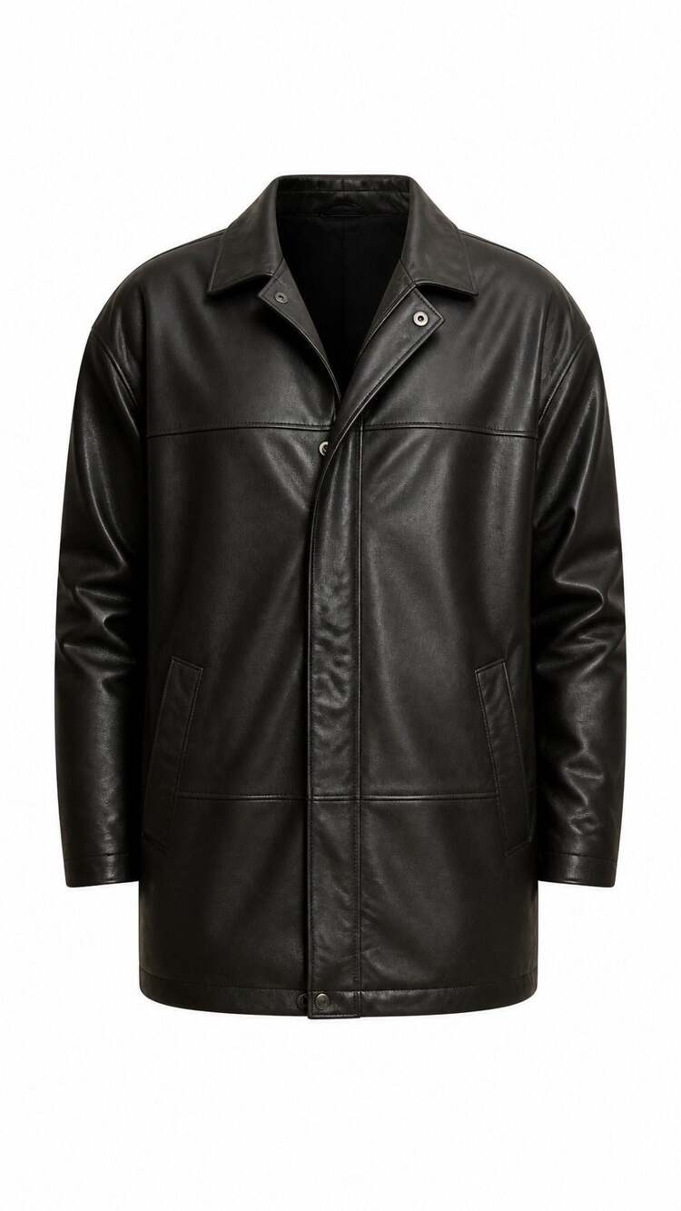 Classic Black Leather Pea Coat for Men